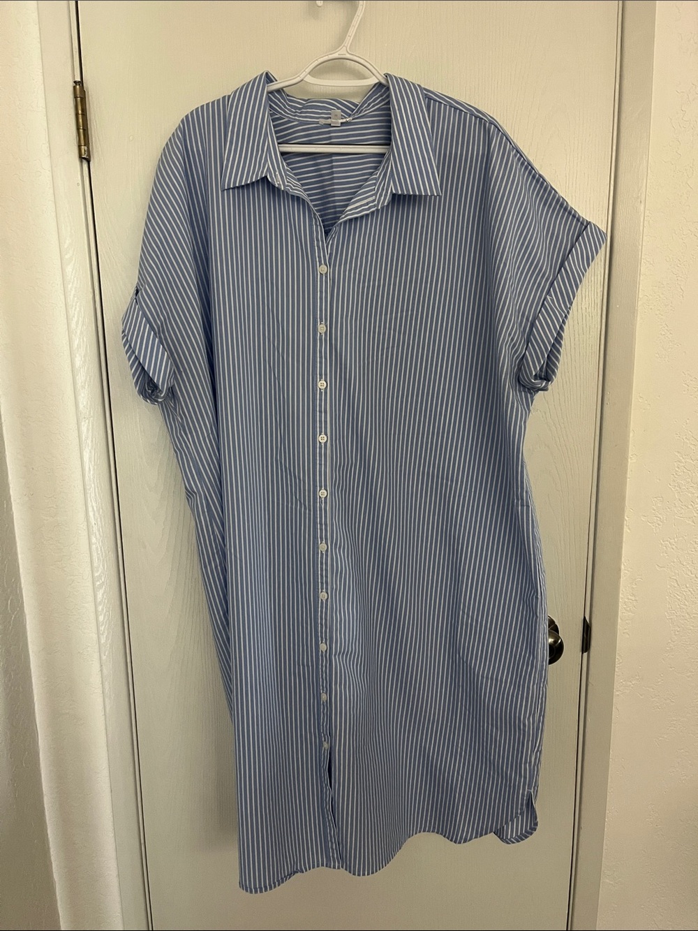 Signature Light Blue & White Striped Women’s Button-Down Shirt Dress